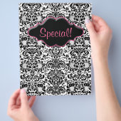 Flyer Salon Floral Damask Schwarz-weiß Rosa (Hand)