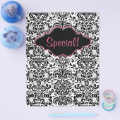 Flyer Salon Floral Damask Schwarz-weiß Rosa (Einzeln)