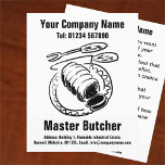 Flyer zum Design von Cartoon für Master-Buttons<br><div class="desc">Butcher und Butchers Shop Cartoon Design zu personalisieren. Fügen Sie Ihren eigenen Text hinzu,  um gegebenenfalls umzukehren. Butterbroschüre. Master Metzger Flyer für Werbung.</div>
