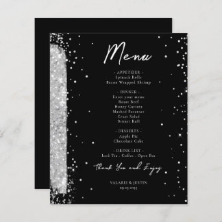 Flyer zum Hochzeitsmenü für Silver und Black Glitz