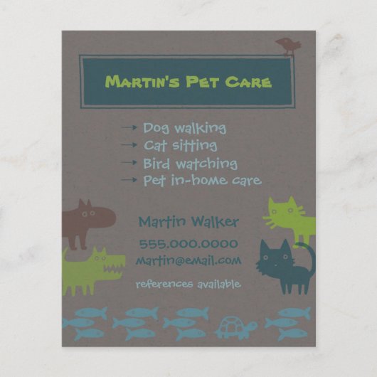 Flyer zur Pflege von Haustieren Farbige tierische  (Vorne)