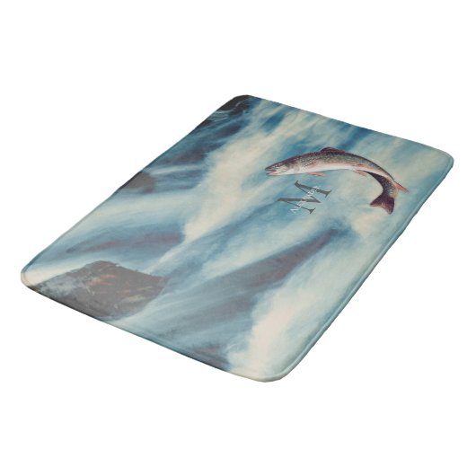 Flyfish Foreut Fisherman Blue River Monogram Badematte (Schrägansicht)