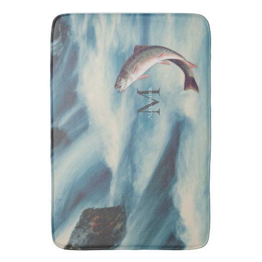 Flyfish Foreut Fisherman Blue River Monogram Badematte (Vorderseite Vertikal)