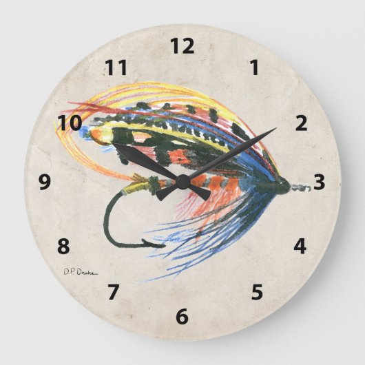 FlyFishing Lure Art Lachs Fly Lure Große Wanduhr (Vorderseite)
