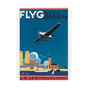 FlyG Over Stockholm Vintage Reiseposter Magnet