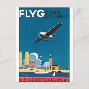 FlyG Over Stockholm Vintage Reiseposter Postkarte