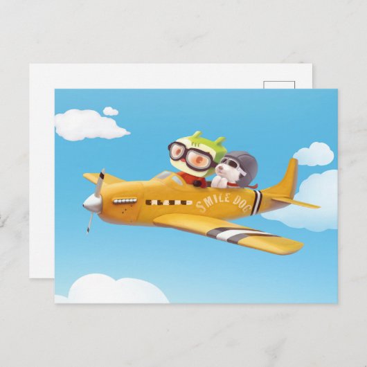Flying Adventure mit Hund Ankündigungspostkarte (Vorne/Hinten)