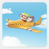 Flying Adventure mit Hund Quadratischer Aufkleber (Vorderseite)