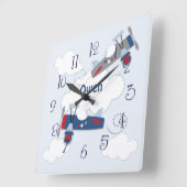 Flying Airplane Adventure Baby Boy Nursery Clock Quadratische Wanduhr (Winkel)