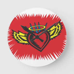 Flying Angel Heart Tattoo Runde Wanduhr