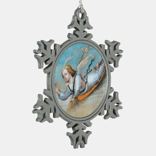 FLYING ANNUNCIATION ANGEL SCHNEEFLOCKEN Zinn-Ornament (Links)