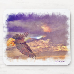 Flying Bald Eagle & Crepuscular Sky Wildlife Art Mousepad