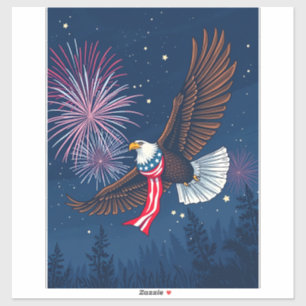 Flying Bald Eagle mit USA Flag Scarf & Fireworks Aufkleber