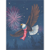 Flying Bald Eagle mit USA Flag Scarf & Fireworks Aufkleber (Vorderseite)
