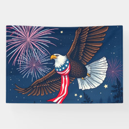 Flying Bald Eagle mit USA Flag Scarf & Fireworks Banner