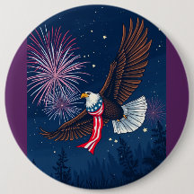 Flying Bald Eagle mit USA Flag Scarf & Fireworks
