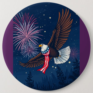 Flying Bald Eagle mit USA Flag Scarf & Fireworks Button