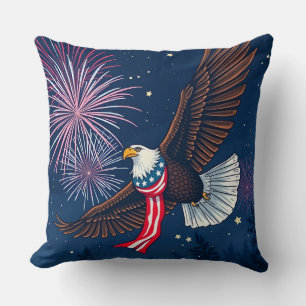 Flying Bald Eagle mit USA Flag Scarf & Fireworks Kissen
