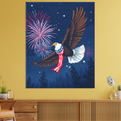 Flying Bald Eagle mit USA Flag Scarf & Fireworks Leinwanddruck (Insitu (Wohnzimmer))