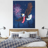 Flying Bald Eagle mit USA Flag Scarf & Fireworks Leinwanddruck (Insitu (Schlafzimmer))