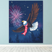 Flying Bald Eagle mit USA Flag Scarf & Fireworks Leinwanddruck (Insitu (Holzboden))