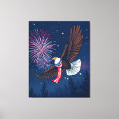 Flying Bald Eagle mit USA Flag Scarf & Fireworks Leinwanddruck (Vorderseite)