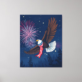Flying Bald Eagle mit USA Flag Scarf & Fireworks Leinwanddruck