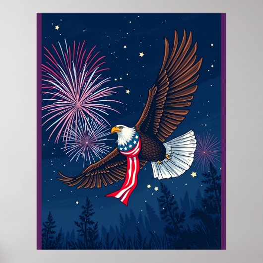 Flying Bald Eagle mit USA Flag Scarf & Fireworks Poster (Vorne)