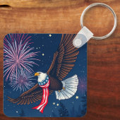 Flying Bald Eagle mit USA Flag Scarf & Fireworks Schlüsselanhänger (Rückseite)