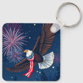 Flying Bald Eagle mit USA Flag Scarf & Fireworks Schlüsselanhänger (Rückseite)