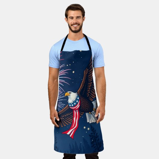 Flying Bald Eagle mit USA Flag Scarf & Fireworks Schürze (Getragen)