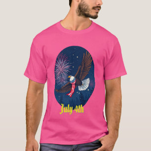 Flying Bald Eagle mit USA Flag Scarf & Fireworks T-Shirt