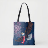 Flying Bald Eagle mit USA Flag Scarf & Fireworks Tasche (Vorderseite)