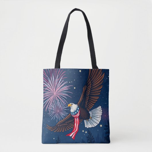 Flying Bald Eagle mit USA Flag Scarf & Fireworks Tasche (Vorderseite)