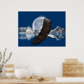 Flying Bald Eagle, Mountain & Moon Art Poster (Küche)