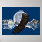 Flying Bald Eagle, Mountain & Moon Art Poster (Vorne)
