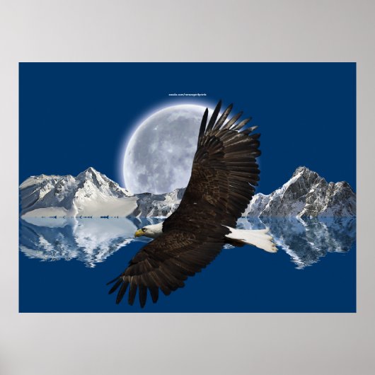 Flying Bald Eagle, Mountain & Moon Art Poster (Vorne)