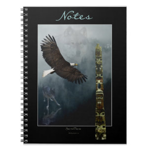 Flying Bald Eagle, Wolves & Totem Pole Notebook Notizblock