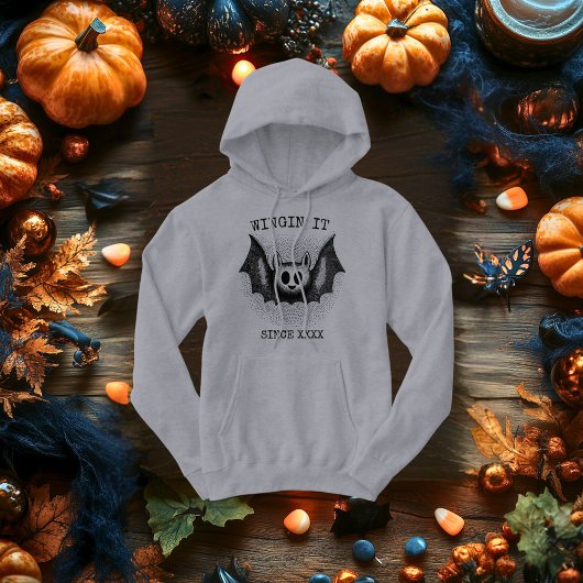 Flying Bat - Black Retro Halftone Halloween Hoodie