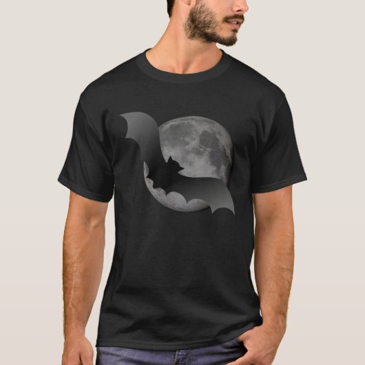 Flying Bat Full Moon ~ Noir T-Shirt (Vorderseite)