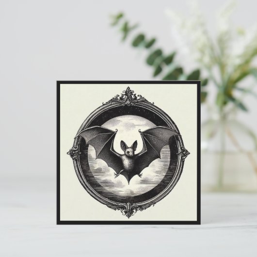 Flying Bat mit Vollmond Goth Karte (Stehend Vorderseite)