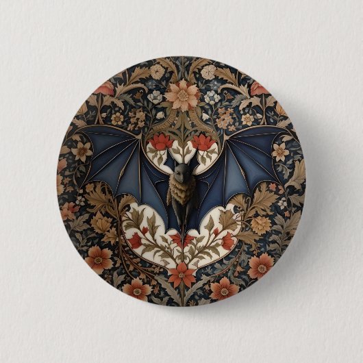 Flying Bat - Modern William Morris Floral Button (Vorderseite)