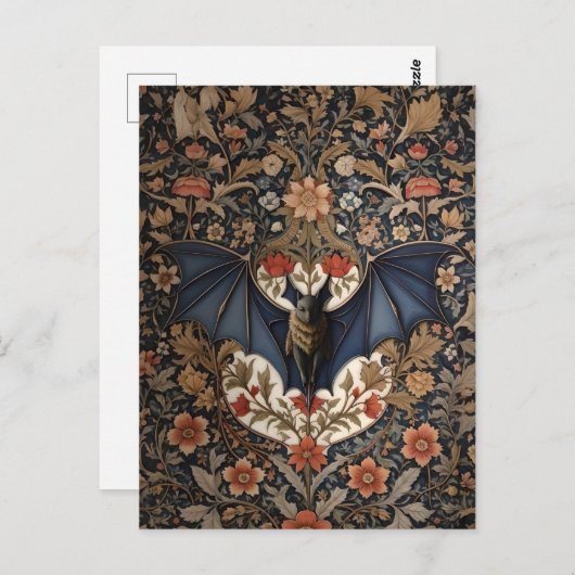 Flying Bat - Modern William Morris Floral Postkarte (Vorne/Hinten)