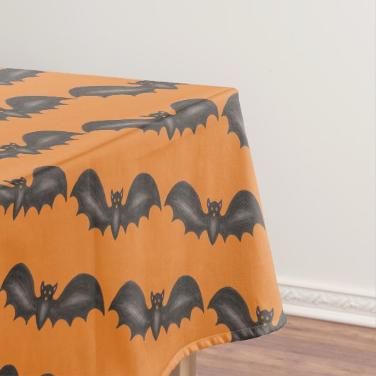 Flying Bats Black Orange Happy Halloween Print Tischdecke (Beispiel)