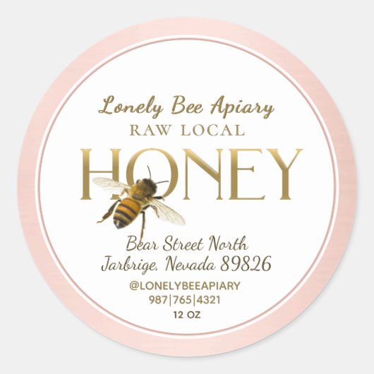 Flying Bee Raw Local Honey Label Rosa Border Runder Aufkleber (Vorderseite)