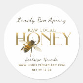 Flying Bee Raw Local Honey Label Weiß Runder Aufkleber (Vorderseite)
