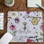 Flying Bees Queen Bee Gold Crown Floral Purple Mousepad