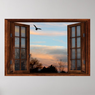 Flying Bird Dark Tined Window Illusion Poster