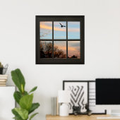 Flying Bird-Imitate Window Illusion 24x24 Schwarz Poster (Heimbüro)