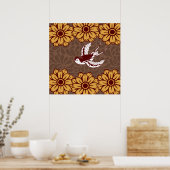 Flying Bird mit Blume Damask Muster Poster (Küche)